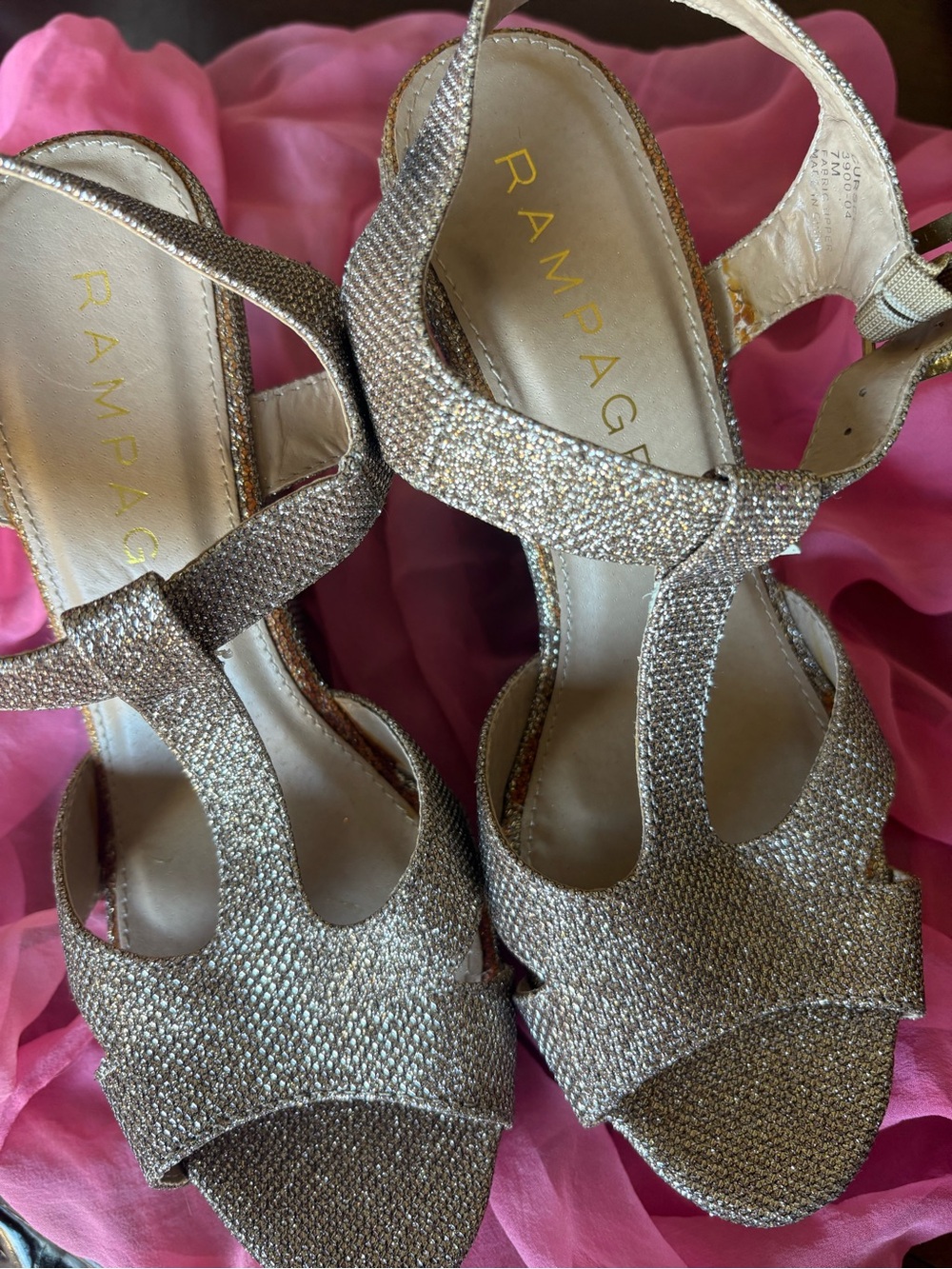 Rampage Glitter T-Strap Platform Sandals in Gold